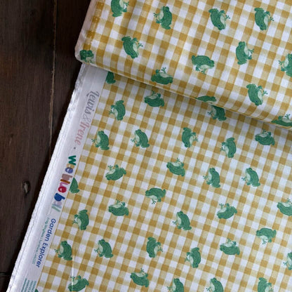 Frog Gingham from 'Garden Explorer' by Wee Blue Bell / Lewis & Irene in Sunshine (£16 p/m)