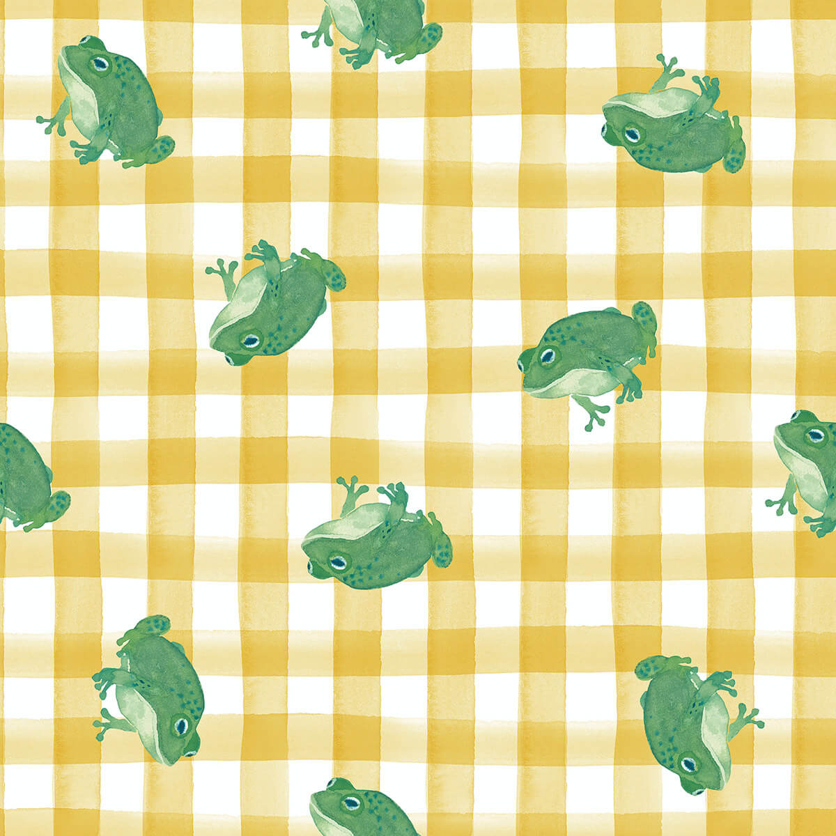 Frog Gingham from 'Garden Explorer' by Wee Blue Bell / Lewis & Irene in Sunshine (£16 p/m)